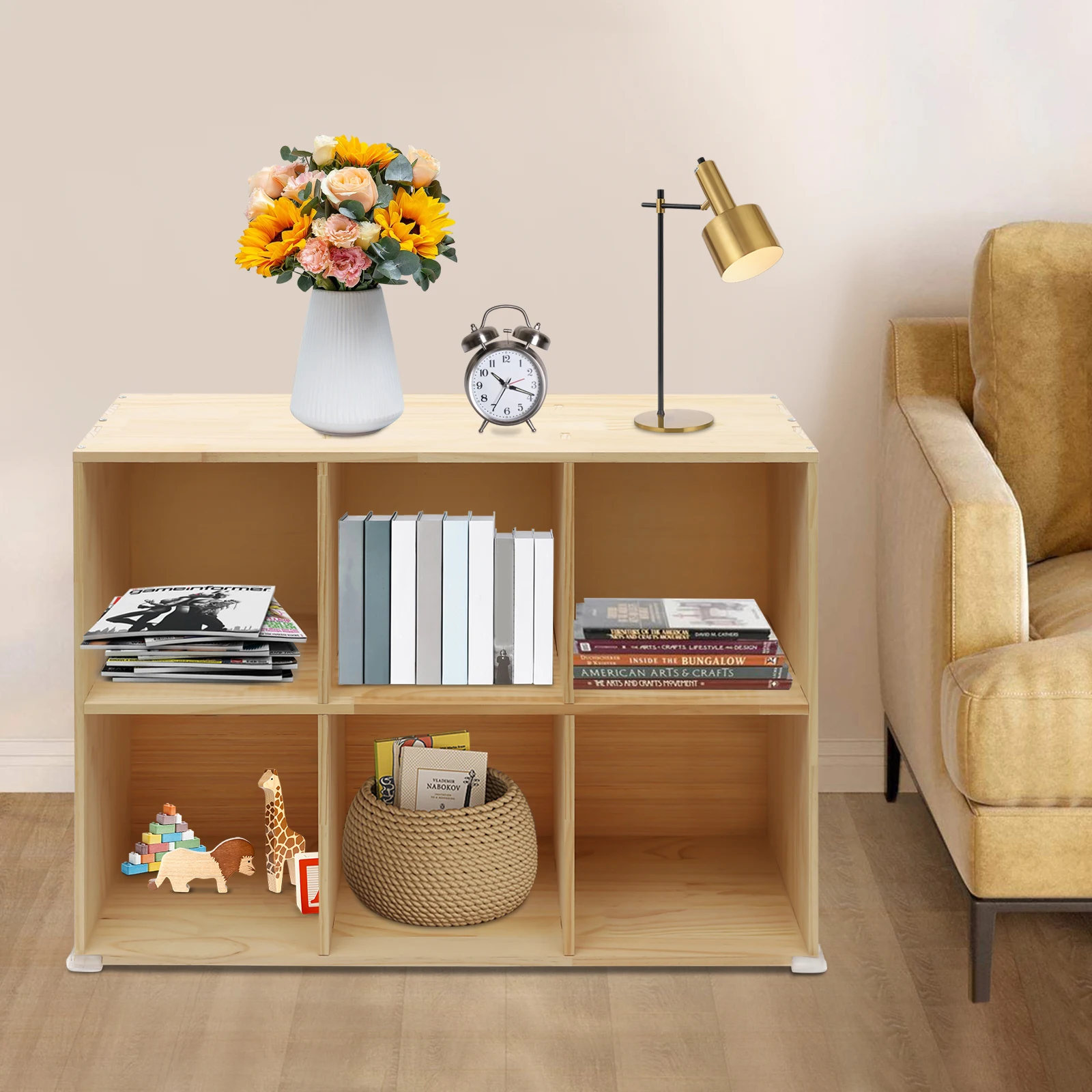 

Книжный шкаф из массива дерева, передвижная книжная полка-куб, настенный книжный шкаф с 6 глубокими ячейками, напольная деревянная книжная полка