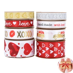 10 Yards Love Heart nastri in Grosgrain rotolo cablato decorazione per feste di compleanno di nozze confezione regalo di san valentino artigianato con fiocco fatto a mano