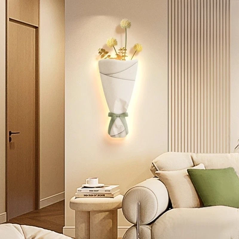 French Cream Style Plant Sandstone 3D Wall Light Painting Elegant Decor for Living Room Dining Area