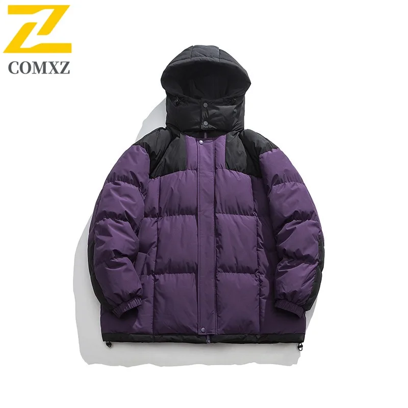 Men Korean Style Winter Coat Hooded Windproof Thermal Jacket Outdoor Fleece-lined Parka Fashion Casual Thickened Padded Overcoat
