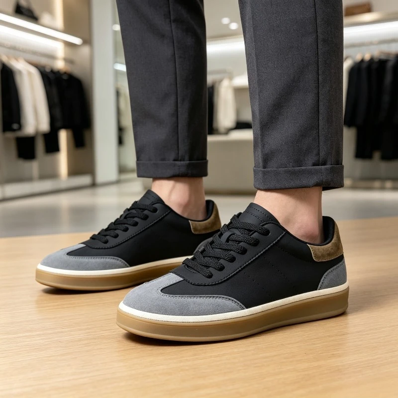 Men Color Block Patchwork Casual Sneakers Lace Up Mixed Material Flat Shoes Non Slip Rubber Sole Lightweight Fashion Street Foot