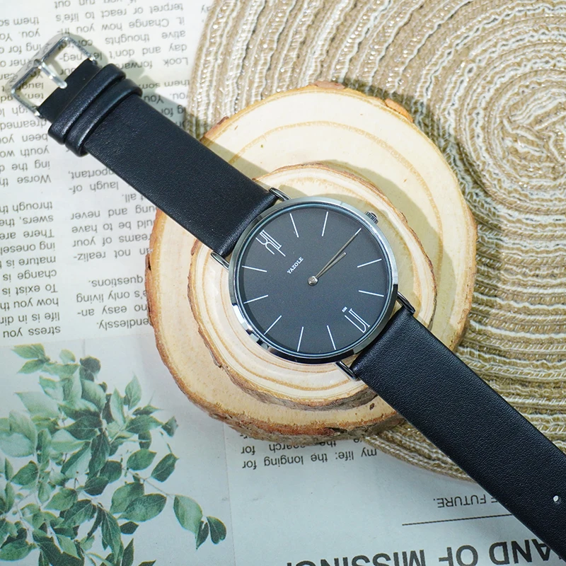 YAZOLE シンプルなメンズ腕時計学生トレンドスポーツクォーツマンウォッチラウンドダイヤル PU ストラップ防水男性腕時計