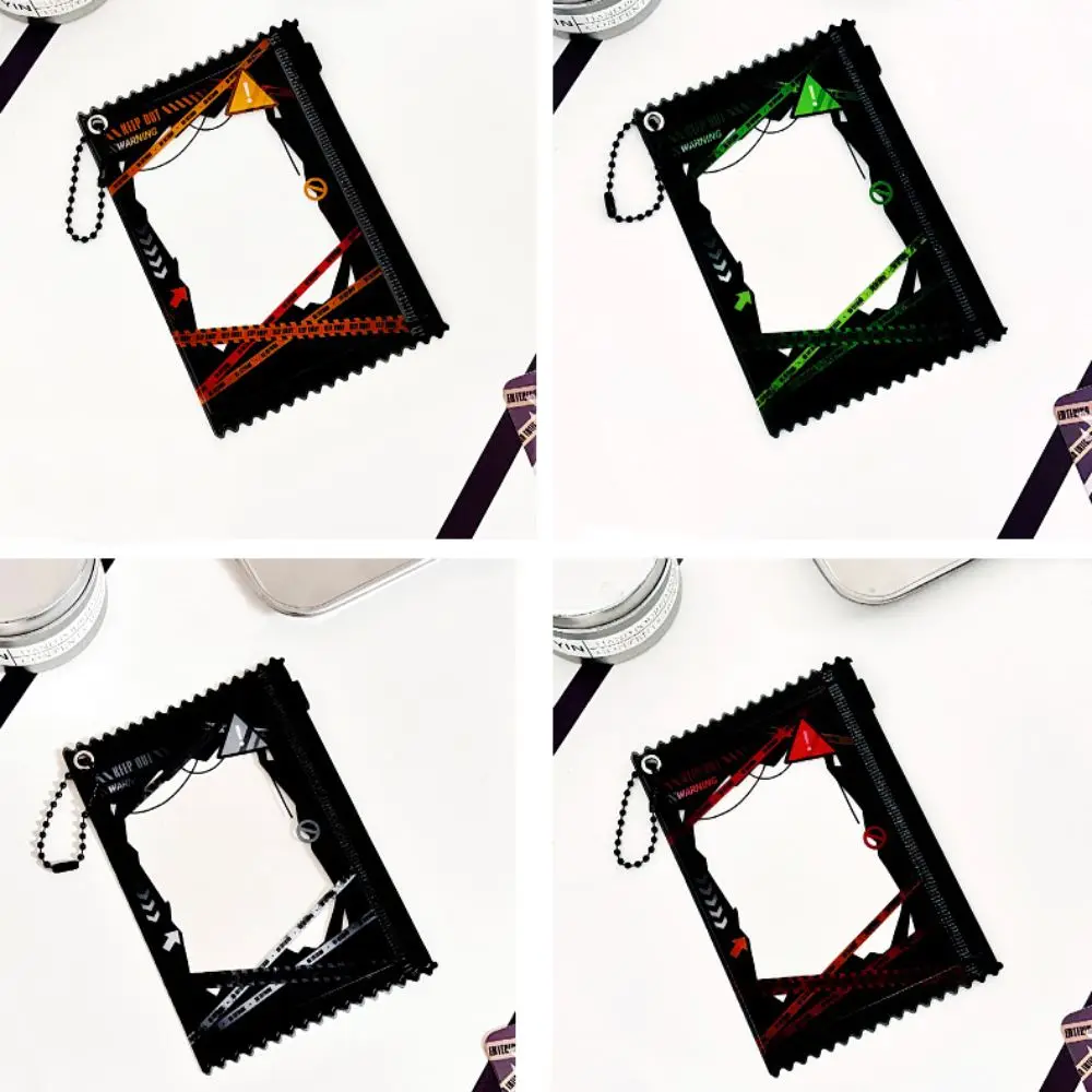 Manga Anime Themed Photocard Holder Style Warning Line Design Photo Protective Cover with Chain Photo Card Protective Sleeve