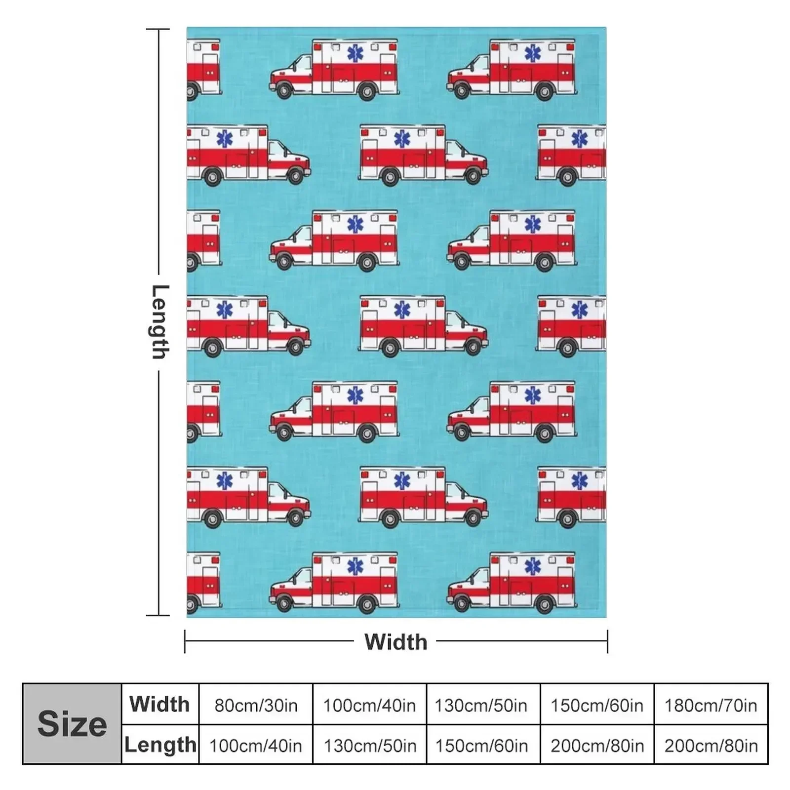 Ambulance on Teal Throw Blanket Flannel Fabric for winter Summer blankets ands Blankets