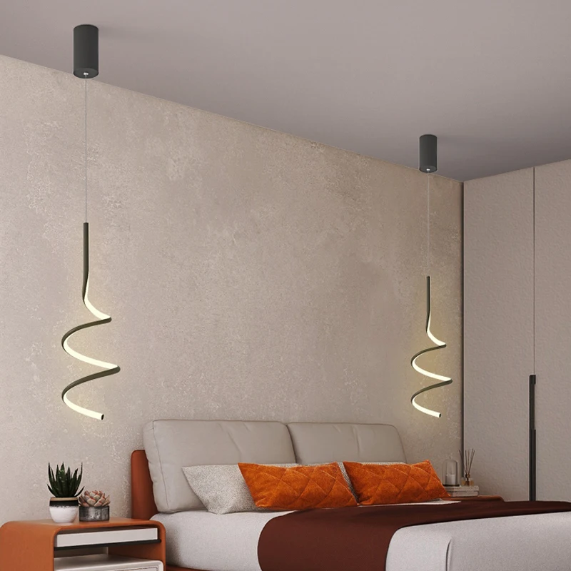 Nordic Led Hanglamp Nordic Slaapkamerbedschans Zwart Wit Lange Lijnen Decoratieve Verlichting Woonkamer Binnenarmatuur