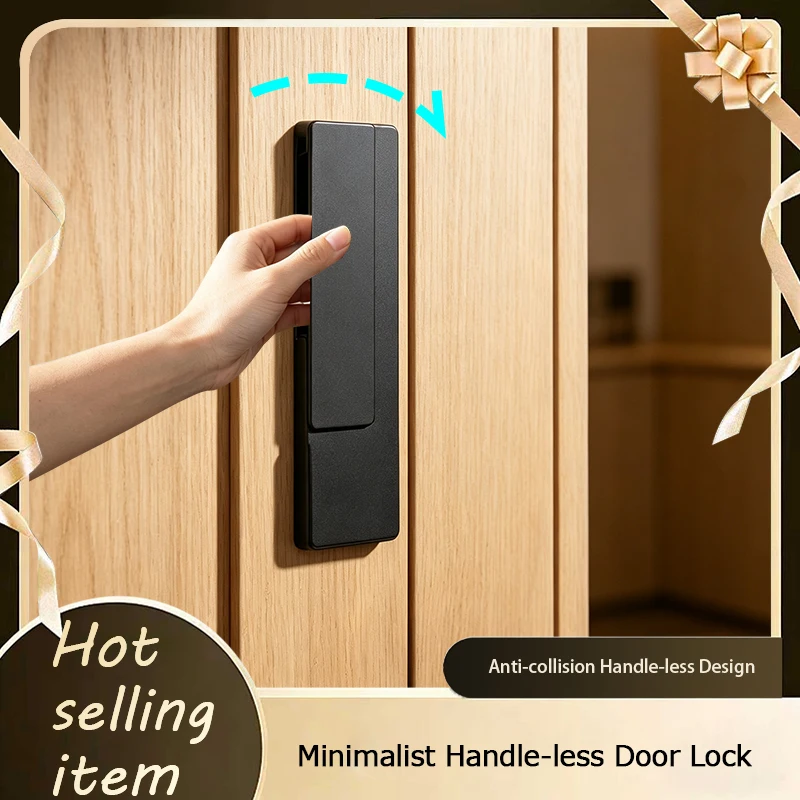 Universal Complete Set Solid Brass Solid Wood Magnetic Silent Handleless Invisible Interior Door Lock Hardware For Bedroom 288