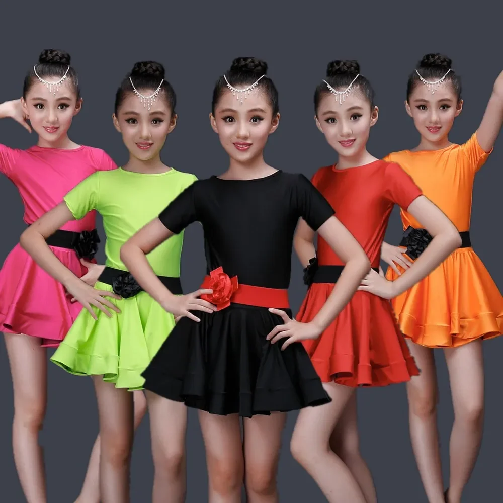 Pleated Skirt Professional Latin Dance Dress Kids Ballroom Costume Latin Dress Costume for Girls Salsa Rumba Cha Cha Tango Stage