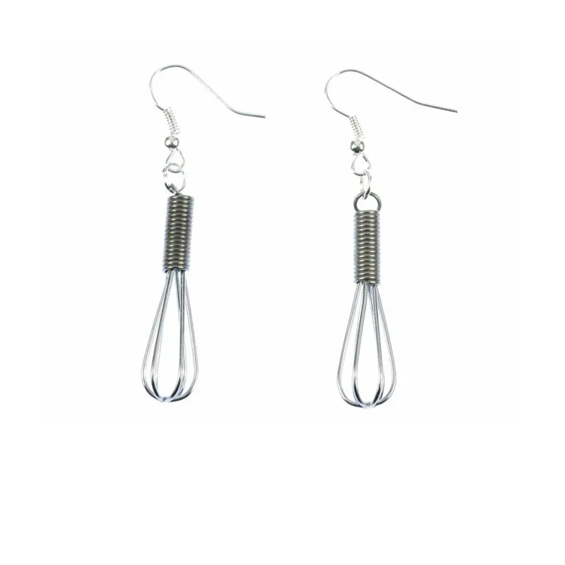 3D Miniature Silver-tone Wire Wrapped Whisk Dangle Earrings Foodie Cooking Baking Chef Gift Jewelry Christmas Baking Gift