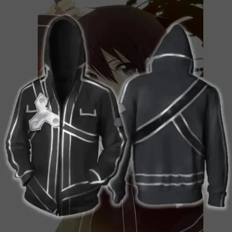( # ^.^ # Nuevo Disfraz de Cosplay de Kirito y Asuna de SAO Sword Art Online 2026, Sudadera con Capucha 3D con Cierre, Manga Larga, Sudadera de Anime para Hombre, Ov →_→VER ME