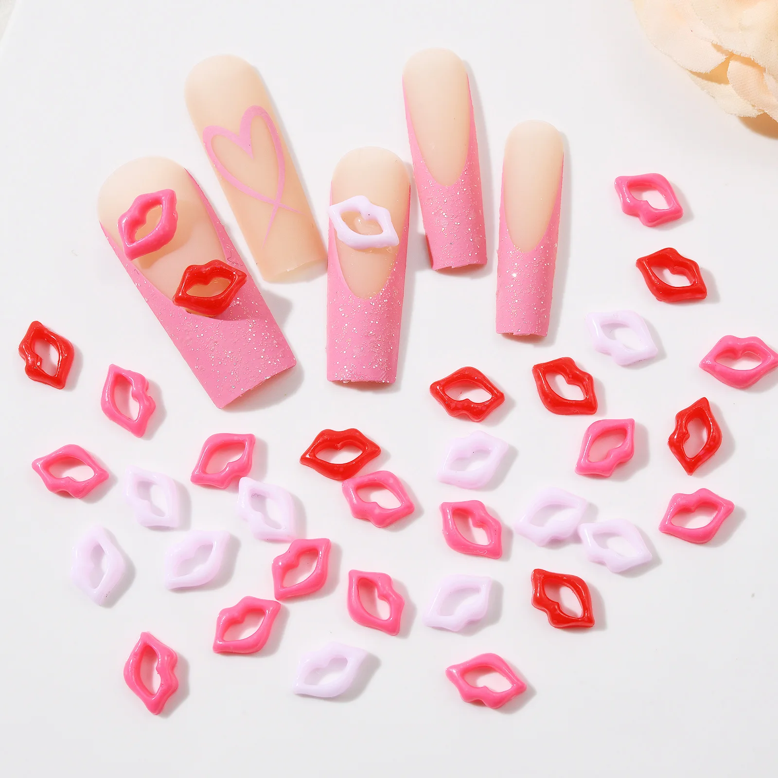 

Winter New 50Pcs/Bag Bulk Supply New Accessories Sexy Red Pink Rose Lips Retro Sweet Spicy Mini Nail Art Decorations Charms