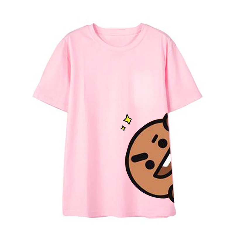 Summer Bt21 Anime Kawaii Cotton T -Shirt Cute Cartoon Round Neck Printing Flower Couple Short-Sleeved Girl Gift