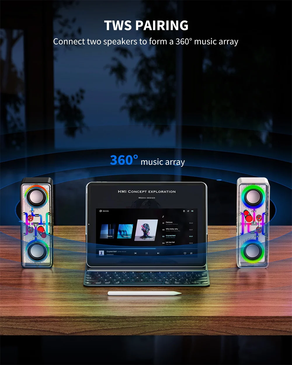 مكبر صوت محمول بلوتوث ، طاقة عالية ، ضوء ملون RGB ، مكبر صوت BT5.3 ، ستيريو محيطي ، في الهواء الطلق TWS FM Boombox