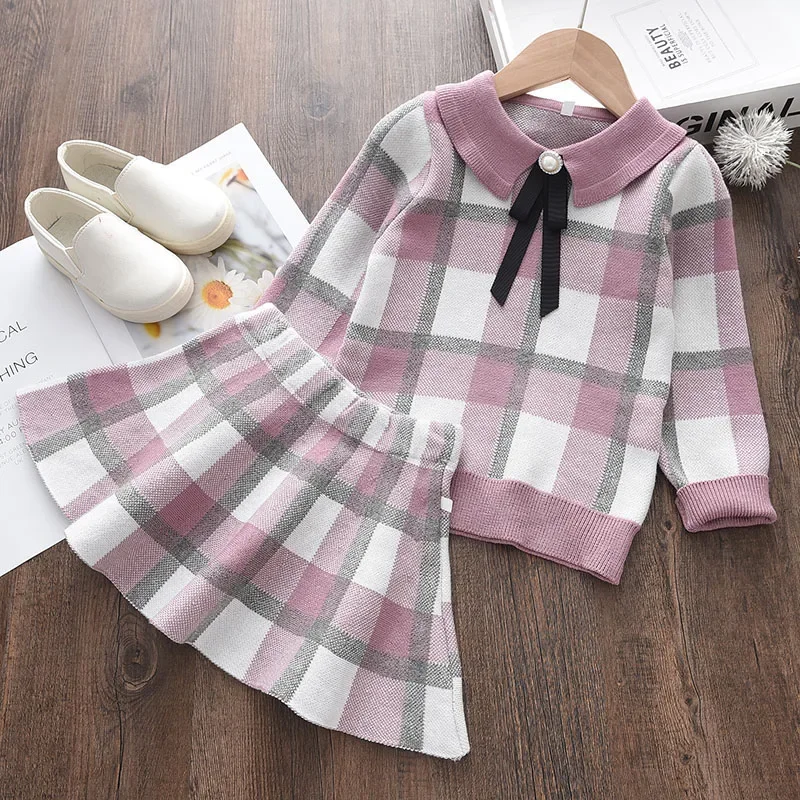 Bear Leader Girls Baby 2023 Fashion Winter Knitted Clothes Sets Cartoon Sweaters Tops Ruffles Skirt Outfits Children Clothes