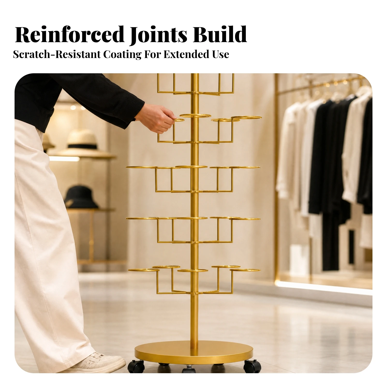 Freestanding Metal Hat Display Rack Vertical Seven-Tier Hat Rack with Casters Long-Lasting Space-Efficient