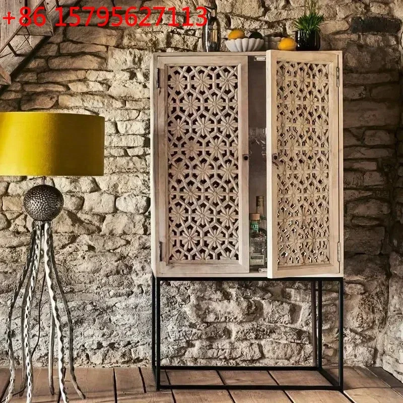 

Американский ретро-шкаф с резными элементами, приставной шкаф для столовой, тумба для хранения в гостиной, настенный декоративный шкаф
