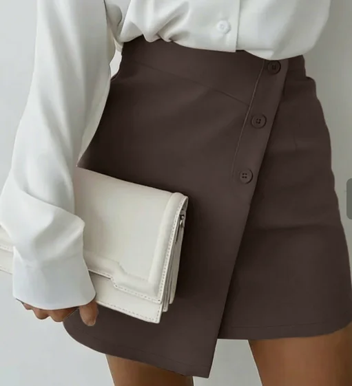 Versatile Fit High Waist Irregular Split Fork Solid Color Skirt Women's Commuting Temperament Elegant Short Skirt High Sense