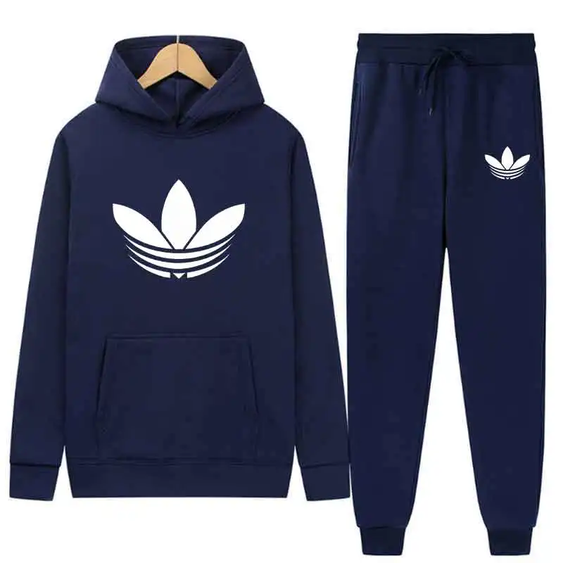 Spring Autumn Men Casual Two Piece Sets Printed Hoodie Tops Pant Personality Sweatshirts Daily Outfits Street Fashion Sport Suit