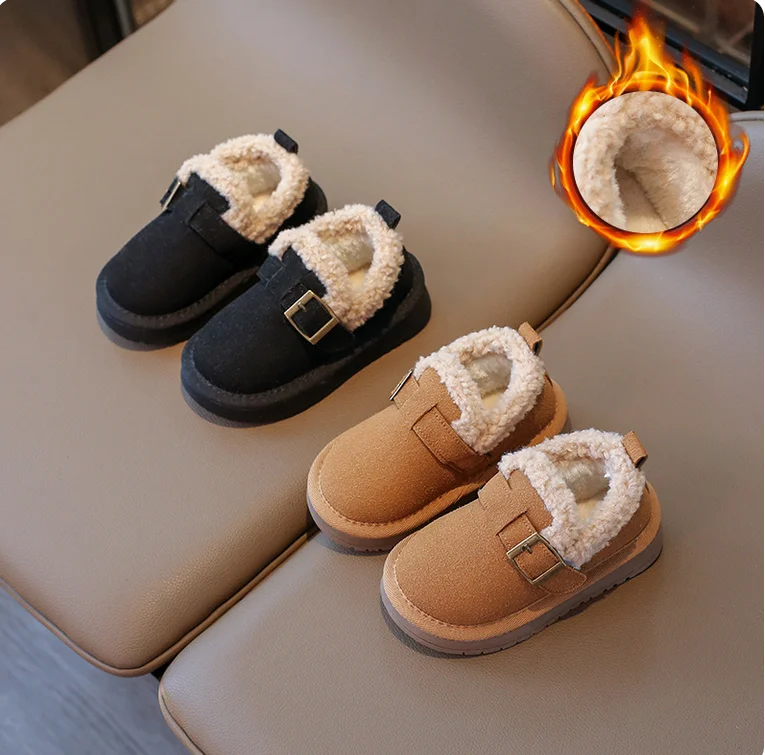 Winter Children Shoes Casual Flat Shoes Girls Moccasins Soft Loafers Fashion Comfort Warm Plush Slip on Girl Cotton Shoes