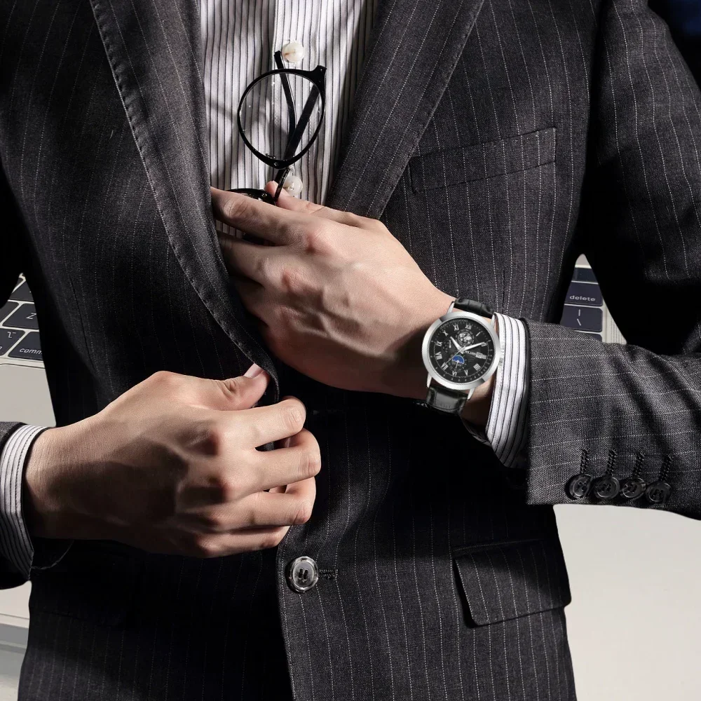 ชุดนาฬิกาควอทซ์ปฏิทินมัลติฟังก์ชัน5ชิ้นประกอบด้วยกล่องสร้อยข้อมือ