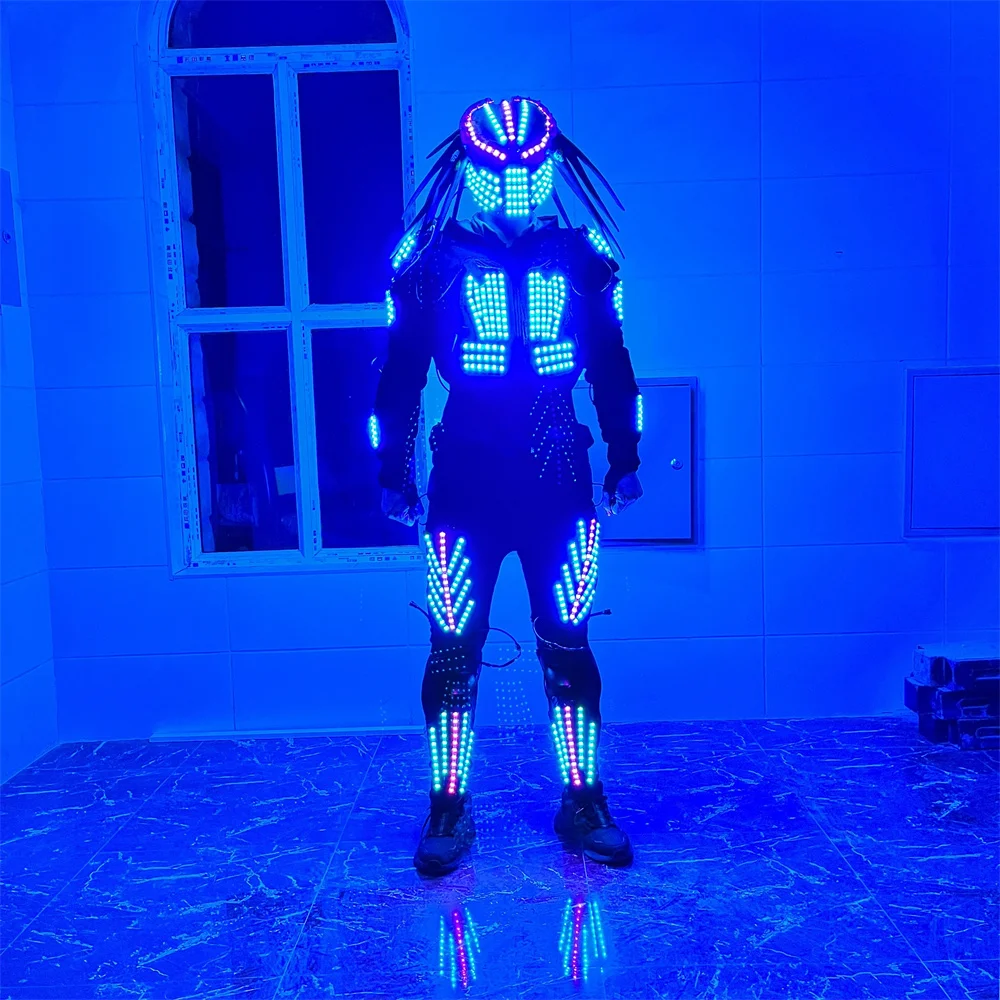 Cool RGB Remote Led Robot Costumes Flashing Jacket Suit Predator Mask Performance Ball Dancing Party Colorful Clothes Props