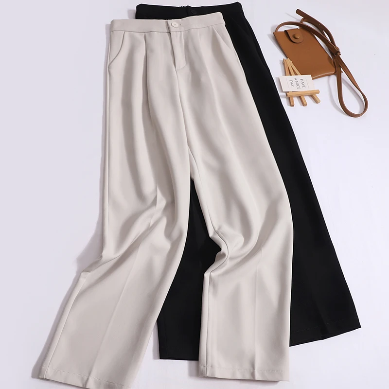 

ITOOLIN Autumn Loose Women High Waist Straight Pants Button Up Casual Office Wide-leg Pants Party Solid Women Suit Trousers 2024