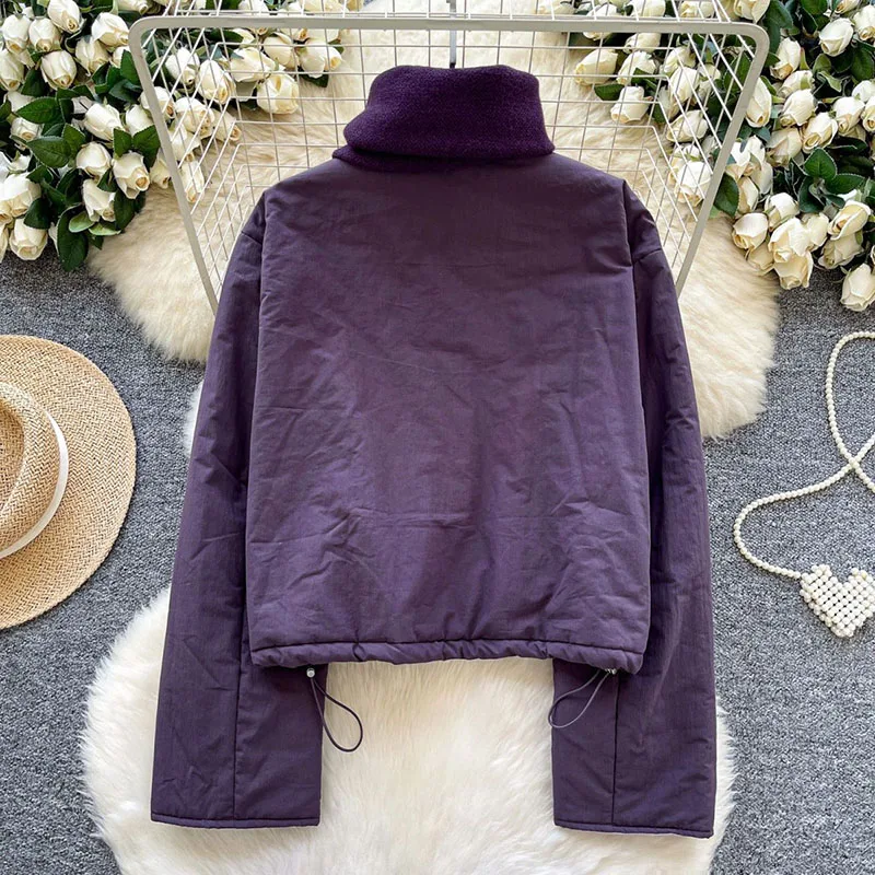 Conjuntos de 2 piezas de estilo coreano para invierno, abrigo de manga larga con cordón y bolsillo + bufanda de punto suave, abrigo acolchado de algodón cálido para mujer