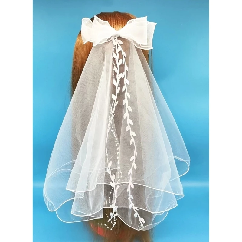 

Wedding Bride Pearl Tulle with Vine&Bowknot Elegant Bridal Prom Party Tiaras Women Long Veil for Taking Photo Supplies