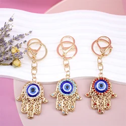 Retro Turkish Evil Eye Keychain Palms Shape Lucky Charm Amulet Protection Tassel Car Key Chain Fashion Jewelry Keyfob