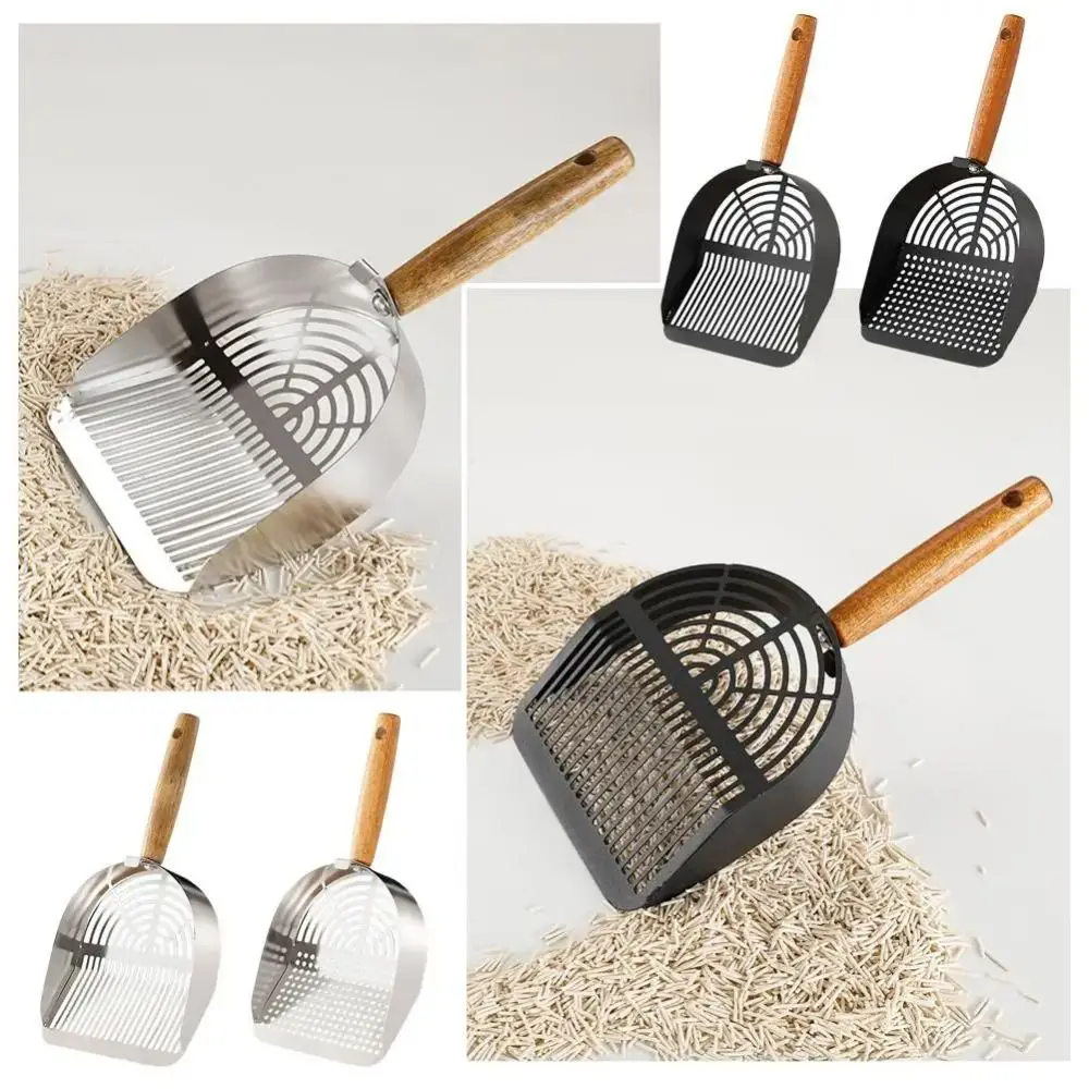 

Stainless Steel Cat Litter Scoop with Hanging Hole Non-sticker Pet Waste Shovel Detachable Long Wood Handle