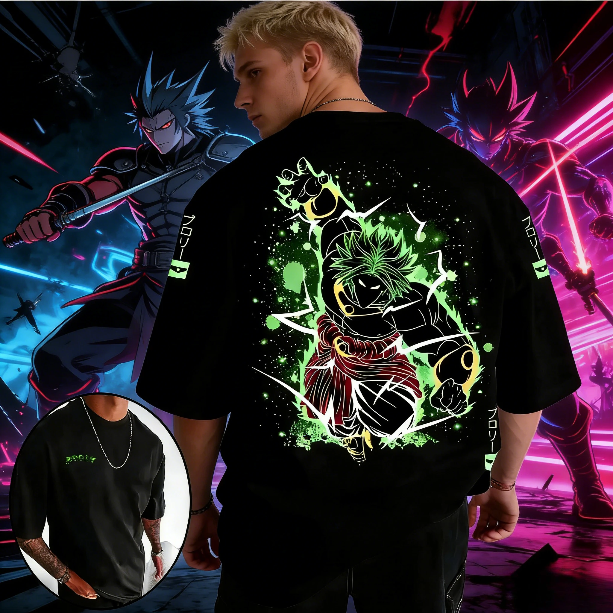 

2026 Summer Dragon Ball Vintage Anime T-Shirt, Men's Pure Cotton Loose Casual Broly Tee for Daily & Sports Wear Y2K Style