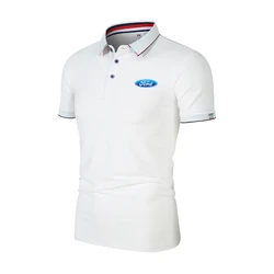 Summer New Men's Fashion Business Polo Shirt Ford Logo Solid Color Flip Collar Outdoor Leisure Cycling Sports T-shirt