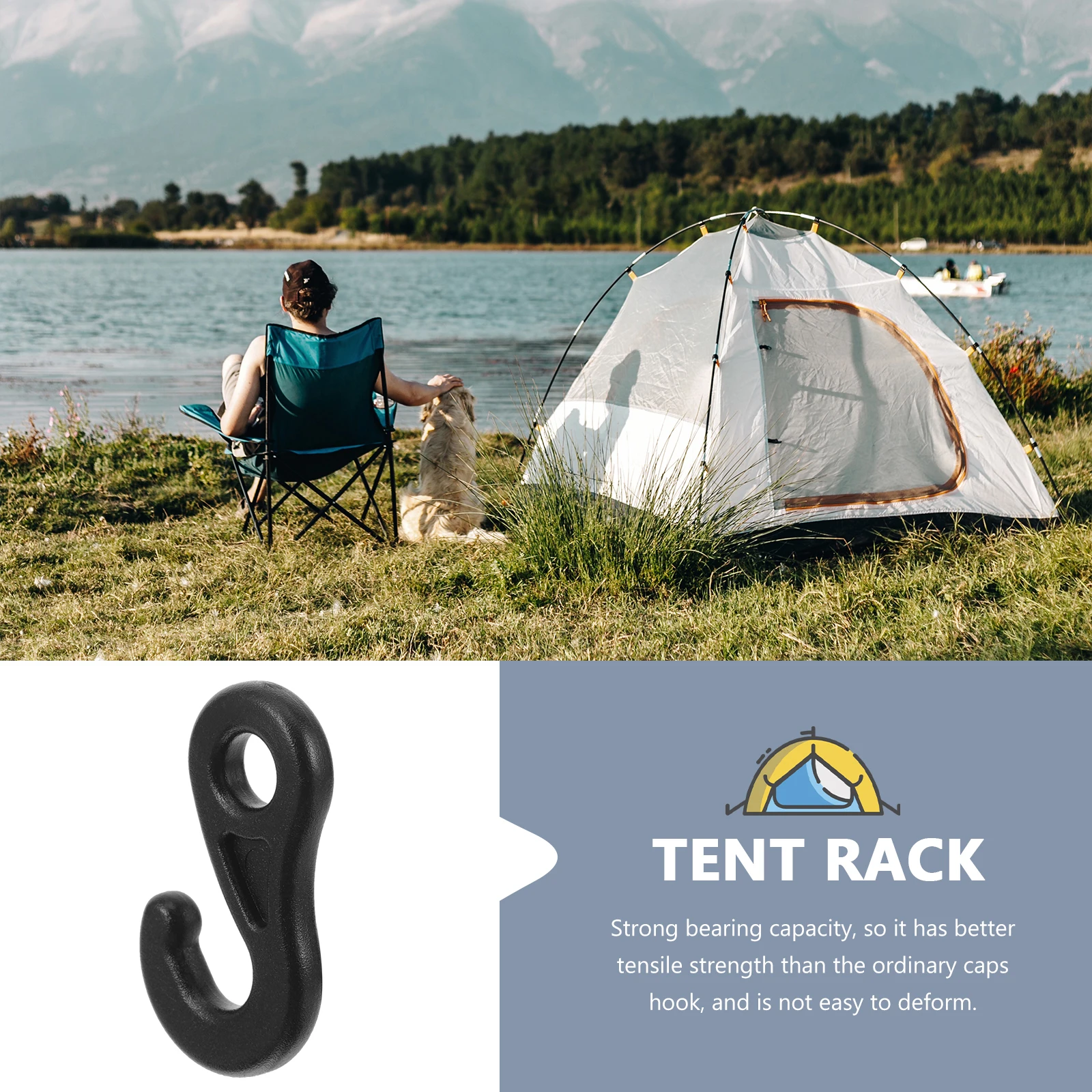 

10pcs Black Tent Hooks Camping Accessories Tent Outdoor Hook Windproof Design Heavy Duty Outdoor Hooks Portable Tightener