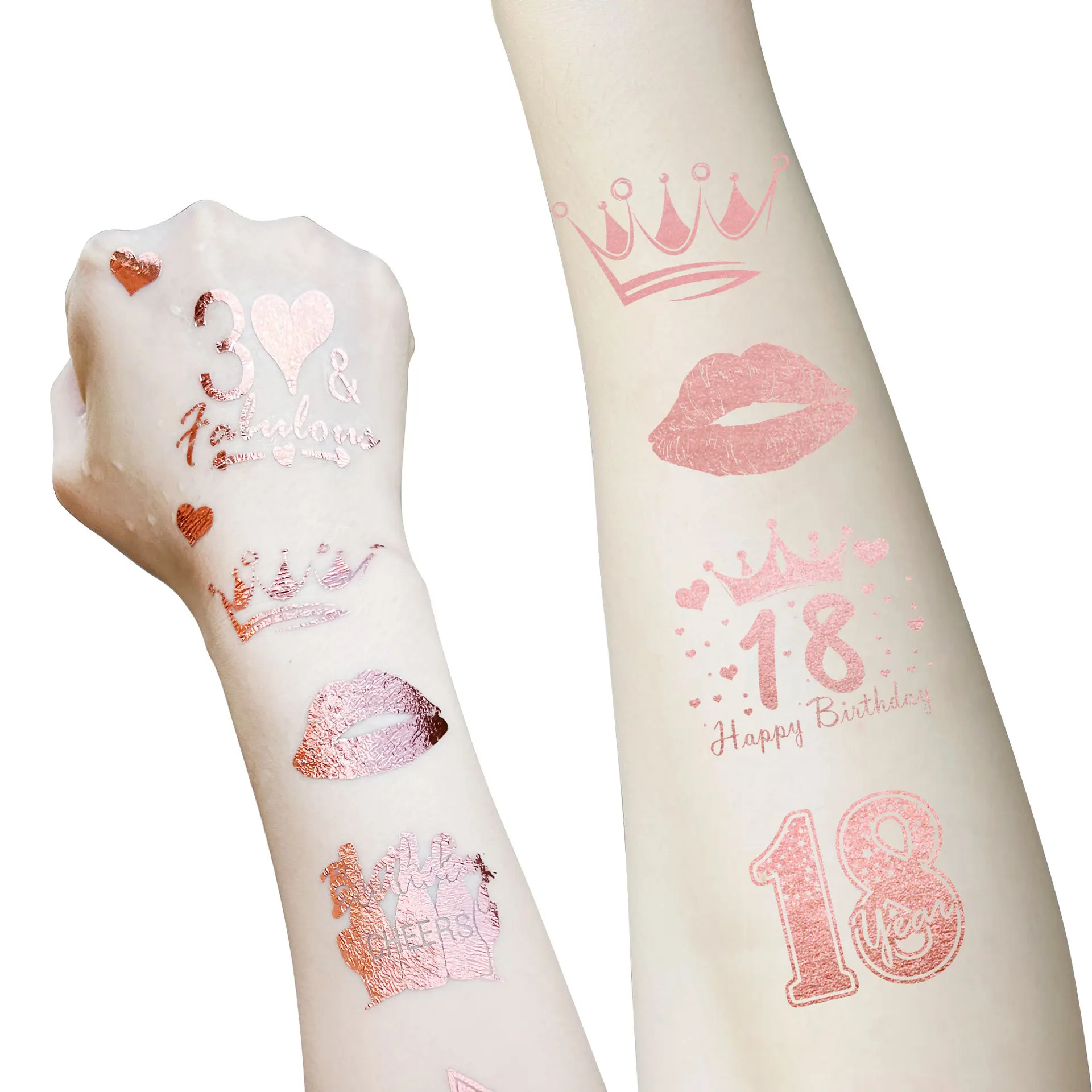 Birthday Waterproof Tattoo Sticker Rose Gold 18 21 30 40 50 60 70 80 90 Yeas Old Tattoo Anniversary Happy Birthday Party Decor