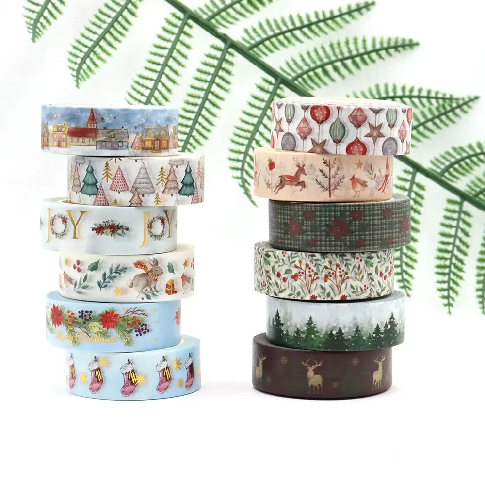 

2022 NEW 1PC 15mm*10m Christmas Cute Doll Gifts Red Floral Decorative Washi Tape Scrapbooking Masking Tape School Office Supply