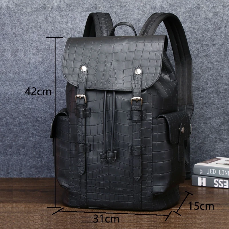 Genuine leather bag New Real Cowhide leather Crocodile Pattern Men\'s Backpack Business Casual Backpack Large Capacity Travel Bag