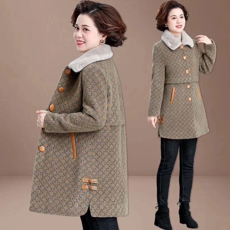 

Mom's Coat 2024 Autumn/winter New Loose Versatile Woolen Coat Medium Length Middle-Aged Women Cotton Jacket Female Cotton Jacket