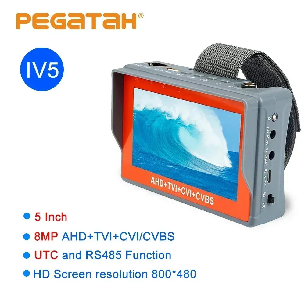 PEGATAH 8MP 5 Inch CCTV Camera Tester Wrist Strap Portable AHD TVI CVI Cctv Analog Video Monitor Support UTC PTZ For CFTV Camera