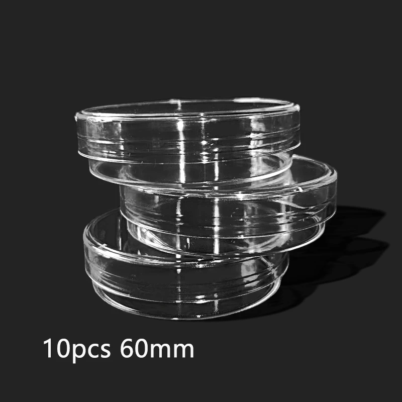 10pcs 60mm Practical Sterile Petri Dishes with Lids for Lab Plate Bacterial Yeast Chemical Instrument Lab Supplies