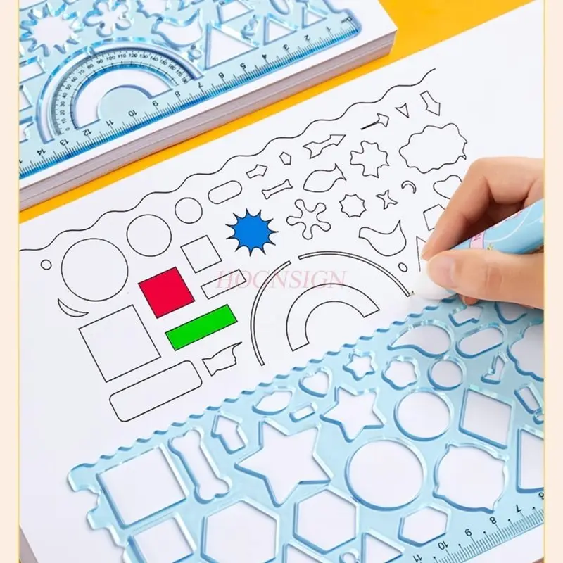 Juego de aprendizaje de 2 piezas, regla, regla flexible, regla de dibujo geométrico multifuncional, regla hueca para dibujo infantil, regla Wanhua