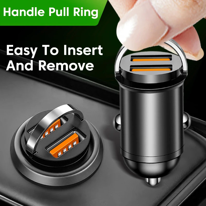 200W Dual USB Car Charger Pull Ring Fast Charging Car Phone Charger Adapter For Xiaomi Samsung Mini Car Charger