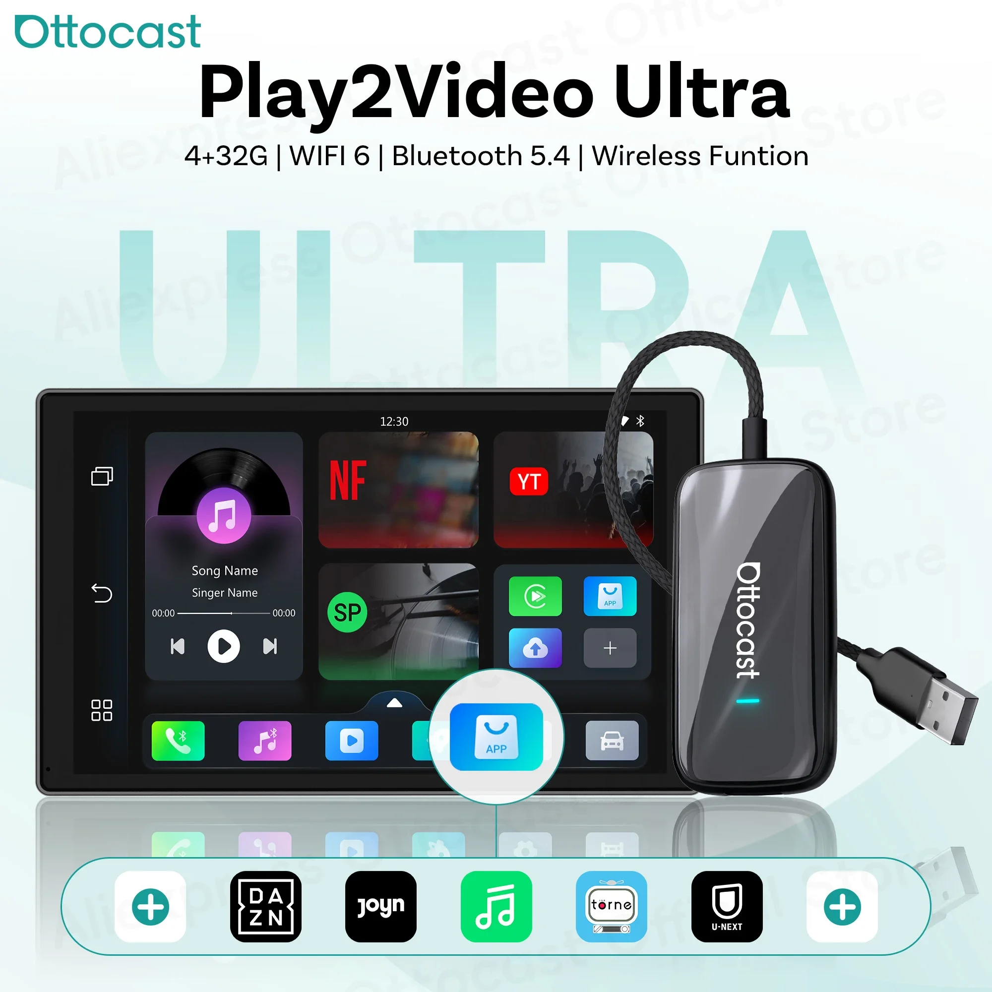 OTTOCAST Wireless CarPlay Android Auto Adapter Play2Video Ultra for Youtube Video Car Accessories for Volvo Haval Chevrolet Ford