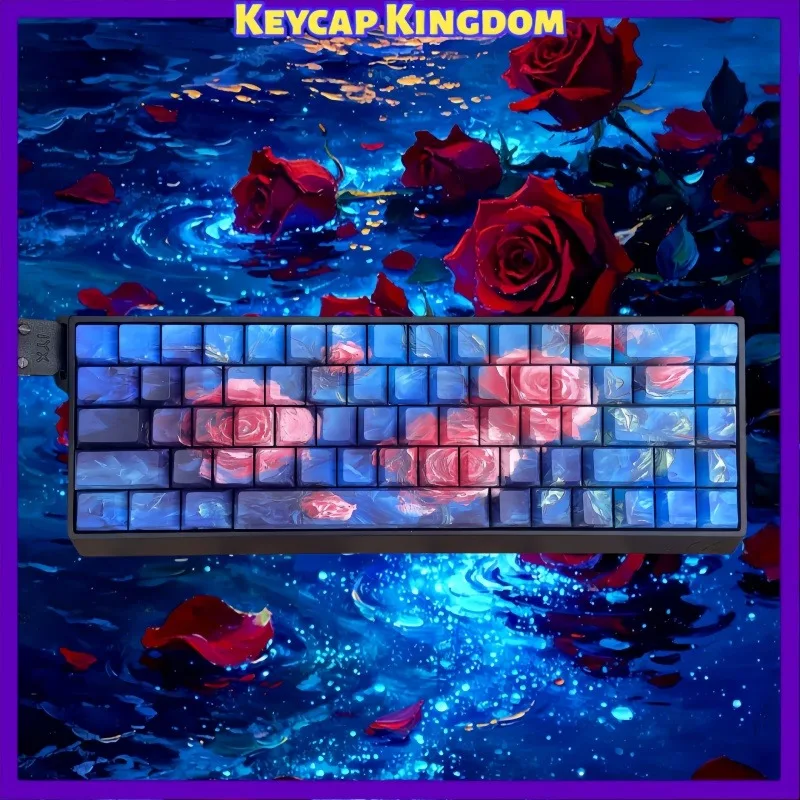Original Rose Theme Mechanical Keyboard Side Printed Backlit PBT Keycap PC Gaming Keyboard Point Keycap DIY Collectible Gift