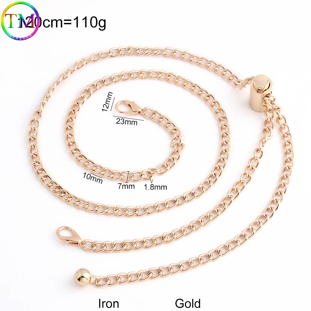 1-5-10PCS 7mm Wide 120cm Metal Bag Chain Strap With Length Adjustable Ball For DIY Replacement Shoulder Straps Purse Accessories