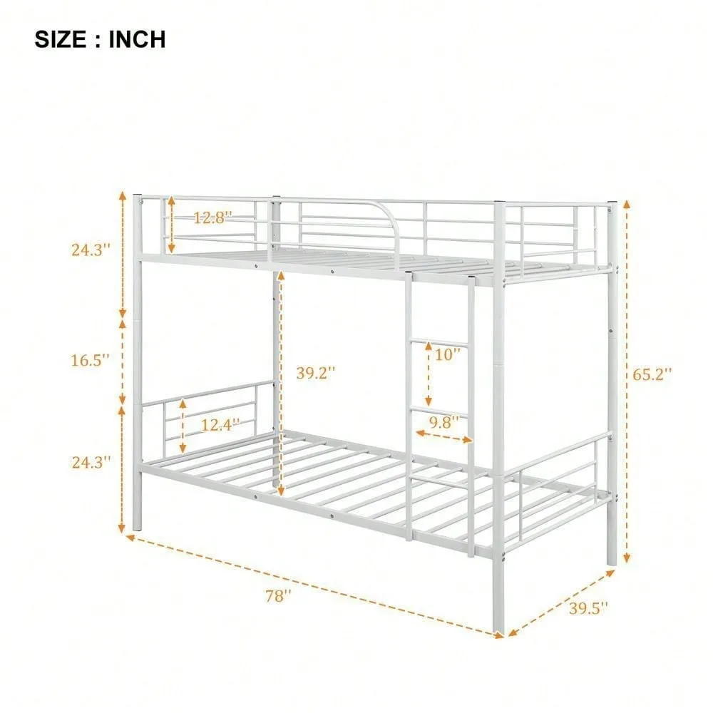 Metal Twin over Twin Bunk Beds Frame Ladder for Kids Adult Children Home White