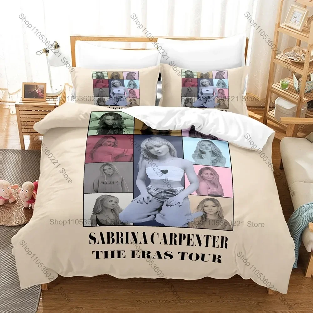 Sabrina Carpenter Bedding Set Music Star Print Duvet Cover Pillowcase Bedroom Home Decor For Fans Music Artist Teens Fans 3