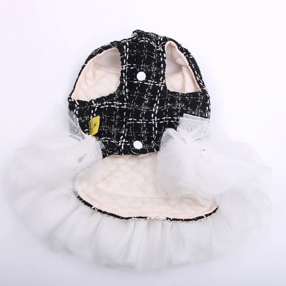 Princess Dog Dress Cat Dresses Plaid&Lace Design Girl Pet Puppy Skirt Warm Clothes Outfit