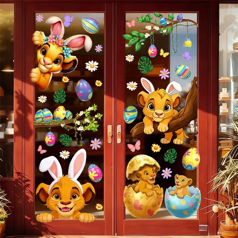 Juego de pegatinas de pared de 3 piezas con diseño de caza de huevos de Pascua del Rey León, adecuado para dormitorio, sala de juegos, habitación infantil. un regalo encantador para los fanáticos de Disney.