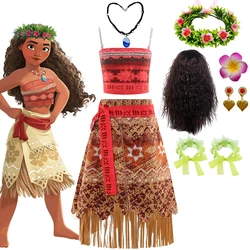 Princess Moana 2 Pcs Sets Girls Disney Classic Princess Cosplay Costume Halloween Fantasy Tassel Outfits Movie Role Playing