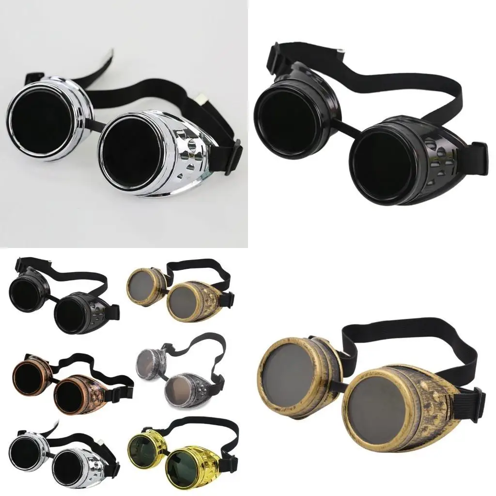 

R1WE Cyber Goggles Steampunk Goth Cosplay Sunglasses Round Glasses Vintage Party Fancy Dress Halloween Costumes Punk Glasses