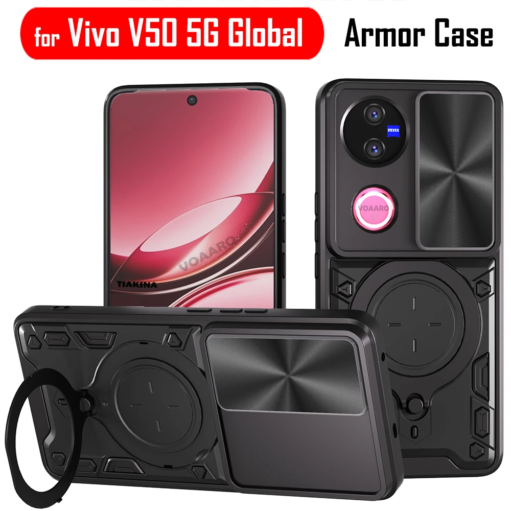 

Slide Lens Camera Armor Funda for Vivo V50 Global Case for Vivo V50 Global V2427 Case Magnetic Ring Kickstand Holder Cover